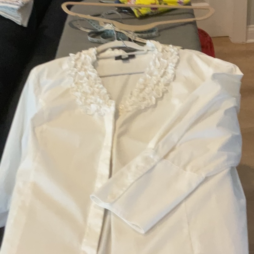 White Ruffle-Trim Blouse - Picture 4 of 4